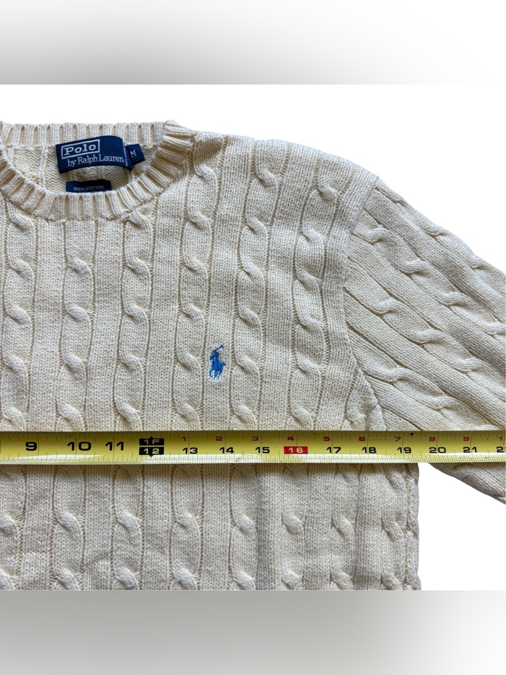 Polo Ralph Lauren M Butter Yellow Cable Knit Cotton Sweater Preppy Heritage Pony - Picture 7 of 11